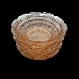 *(4) Vintage Pink Depression Cherry Blossom Pink Small Fruit Dessert Bowls